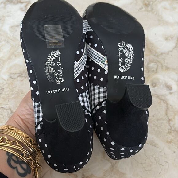 NWOT RUBY SHOO Paula - Black White Floral/Polka Dot/Gingham Heels Adorable - Picture 11 of 13